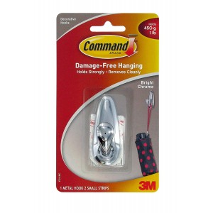 3M Command Metal Hook with Adhesive Strips Chrome