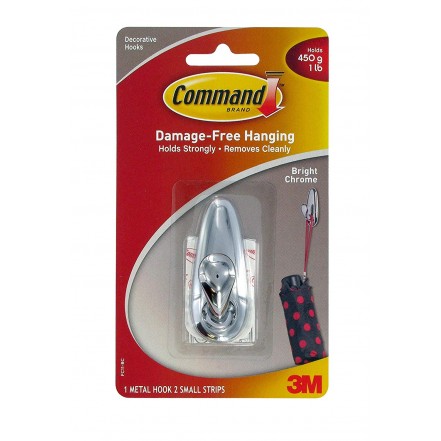 3M Command Metal Hook with Adhesive Strips Chrome