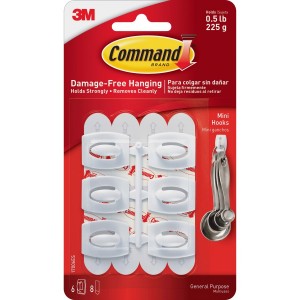 3M Command Mini Hook with Strips Pack of 3 White