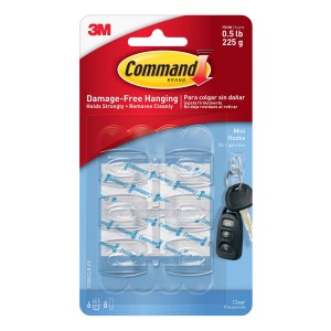 3M Command Mini Hook with Strips Pack of 3 Clear