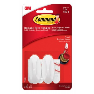 3M Command Small Hooks with Strips Pack of 2 White