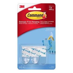 3M Command Small Hooks with Strips Pack of 2 Clear