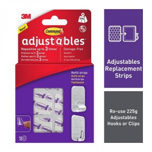 3M Command Adjustables Repositionable Refill Strips 18 Pack