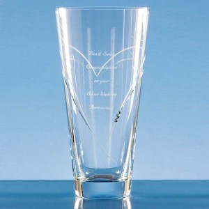 Crystal Galleries Diamante Conical Vase with Heart Shaped Cutting