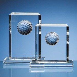 Crystal Galleries Optical Crystal Golf Ball Rectangle Award