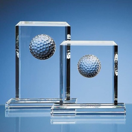 Crystal Galleries Optical Crystal Golf Ball Rectangle Award