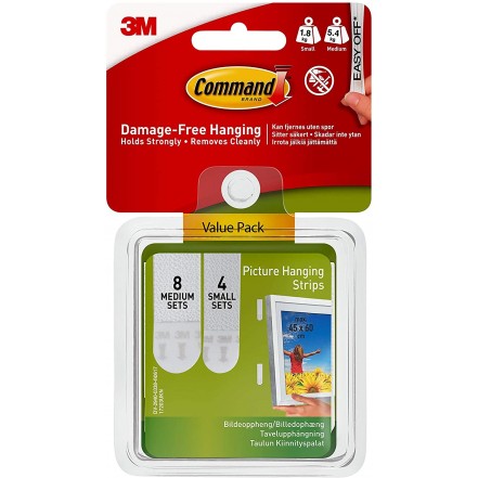 3M Command Medium & Large Picture Hanging Strips Pack 12